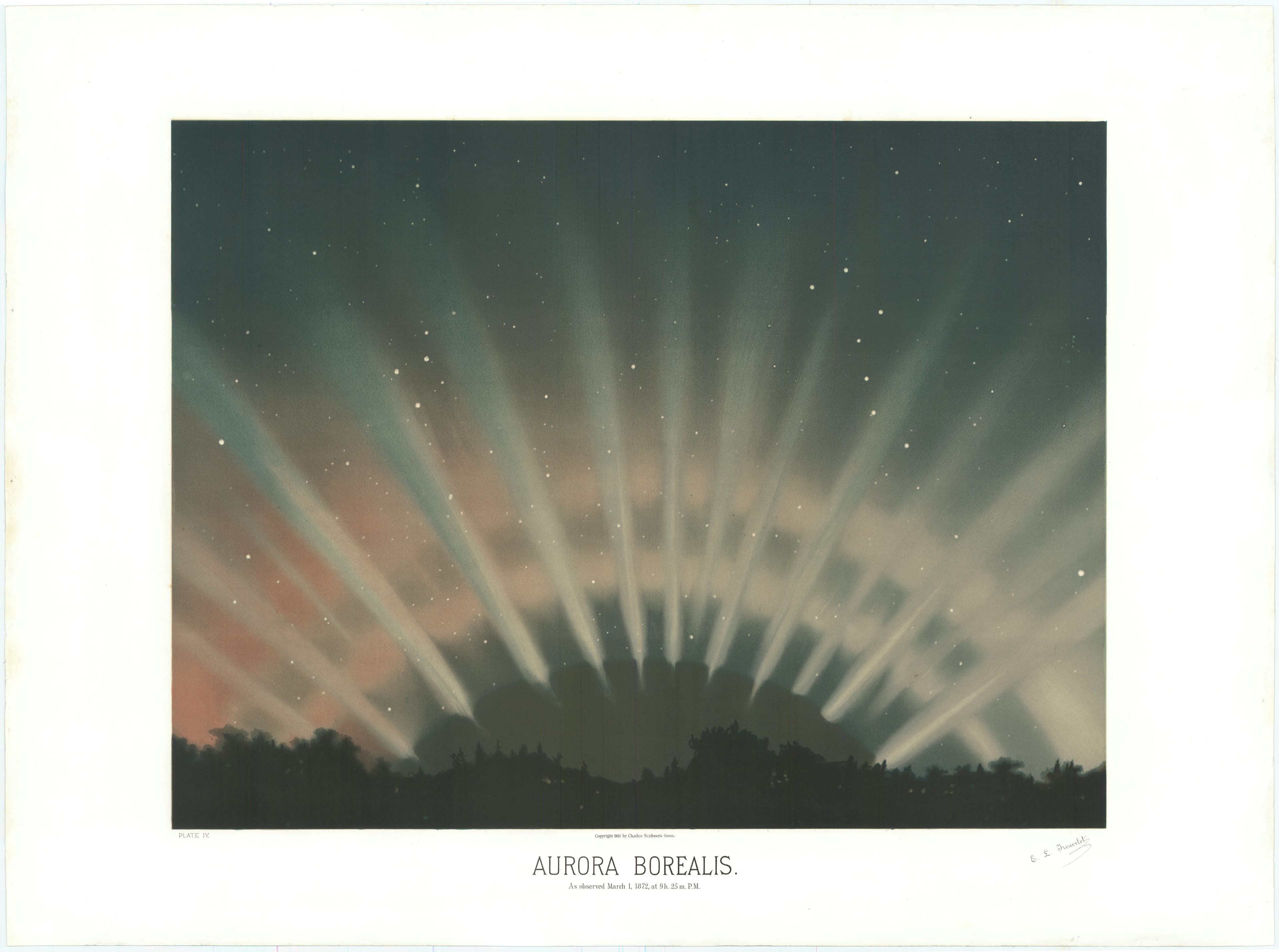 Aurora Borealis — Aurora Borealis, from The Trouvelot Astronomical Drawings, Étienne Léopold Trouvelot, 1882