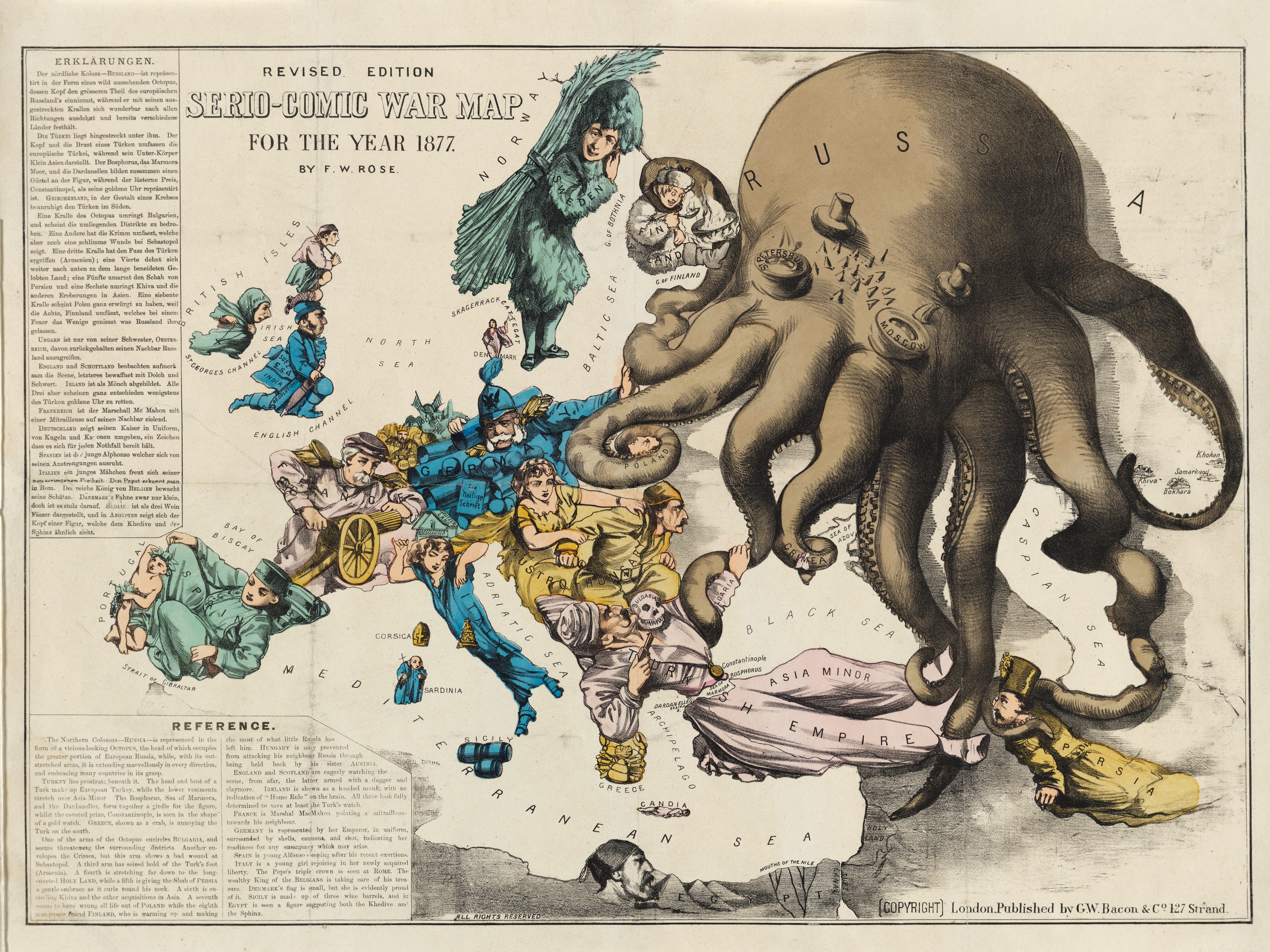 The Octopus — Serio-Comic War Map for the Year 1877, Fred W. Rose, 1877