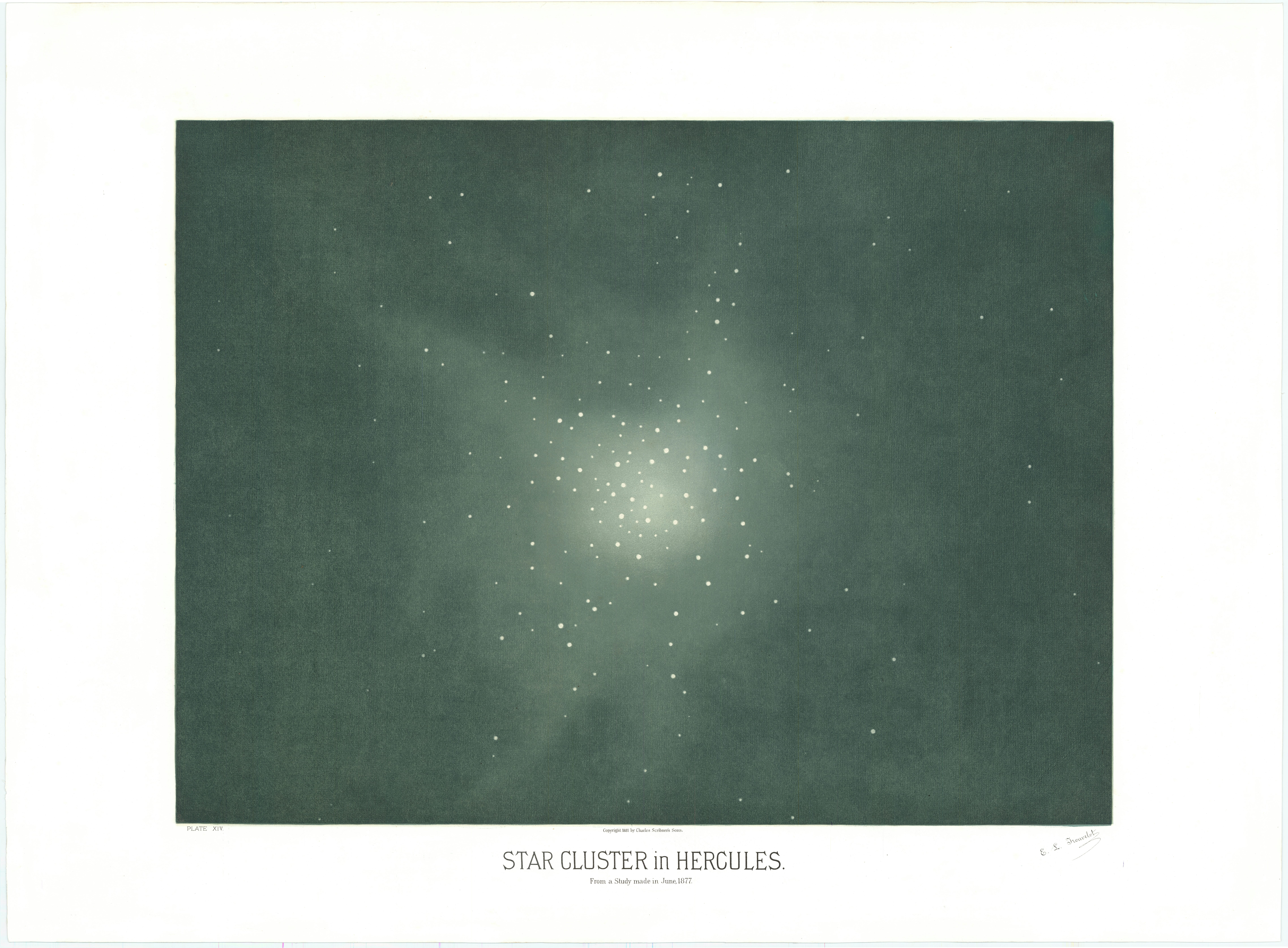 Star Cluster in Hercules — Star Cluster in Hercules, from The Trouvelot Astronomical Drawings, Étienne Léopold Trouvelot, 1882