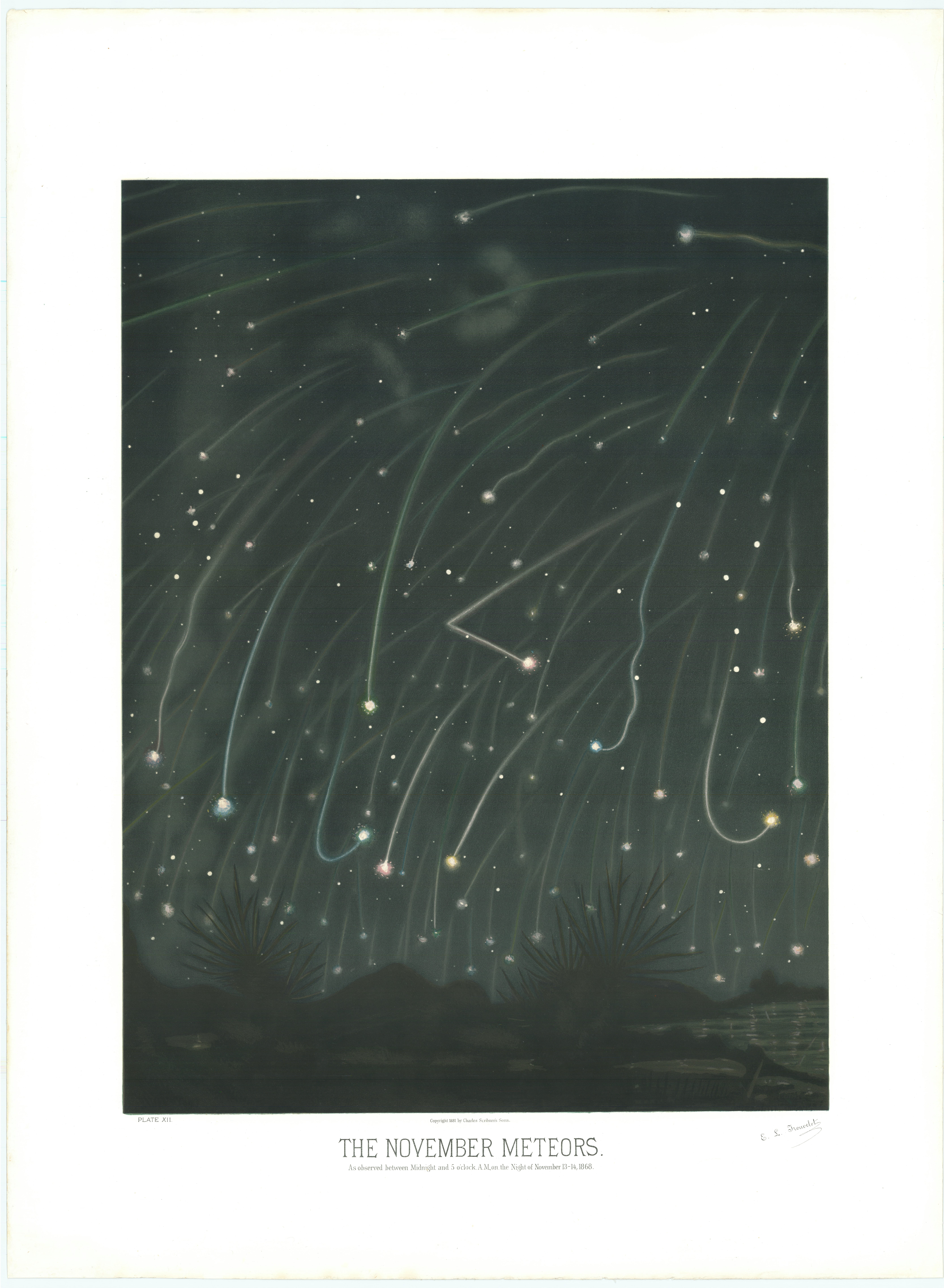 The November Meteors — The November Meteors, from The Trouvelot Astronomical Drawings, Étienne Léopold Trouvelot, 1882