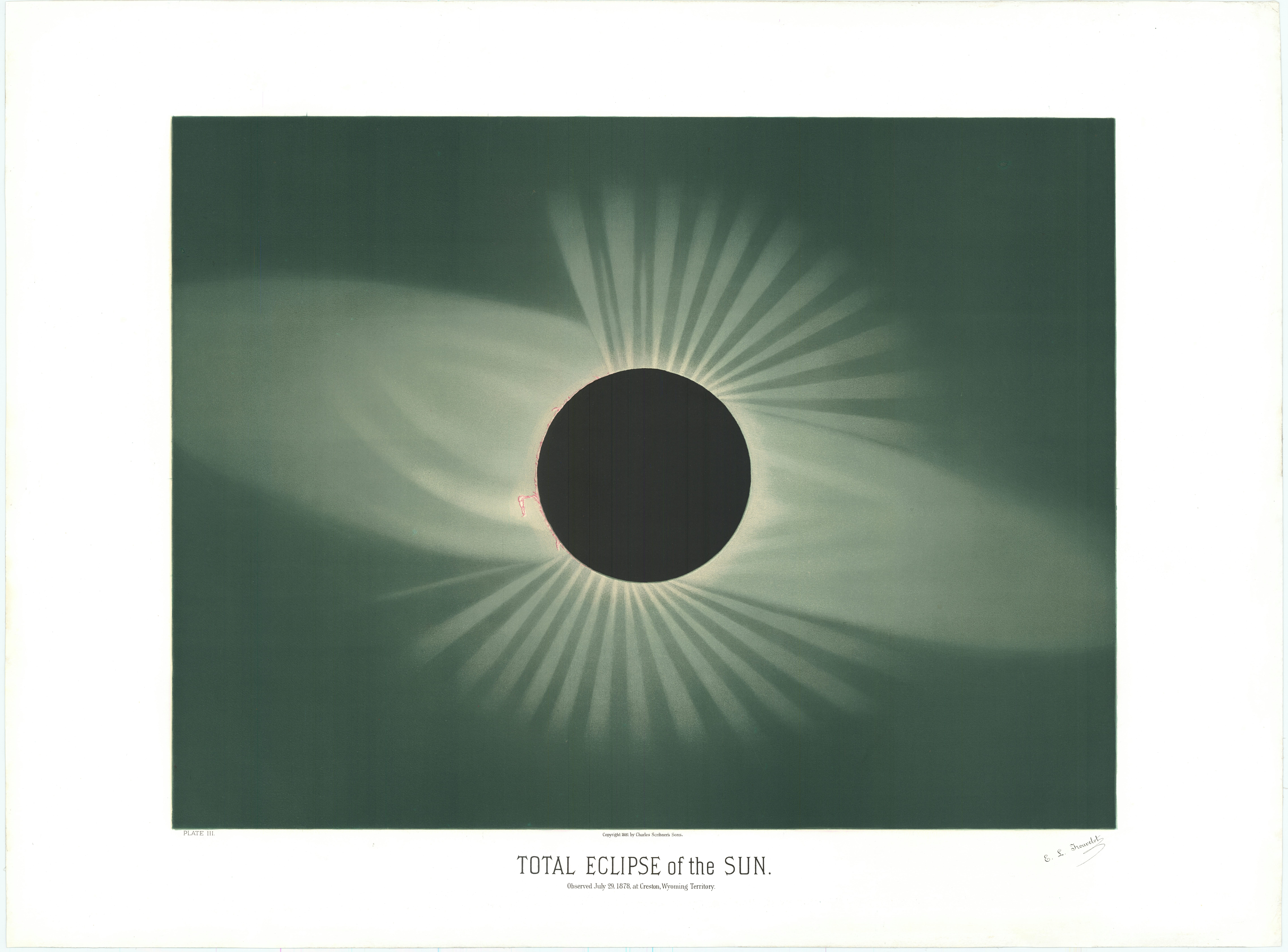Total Eclipse of the Sun — The Total Eclipse of the Sun, from The Trouvelot Astronomical Drawings, Étienne Léopold Trouvelot, 1882
